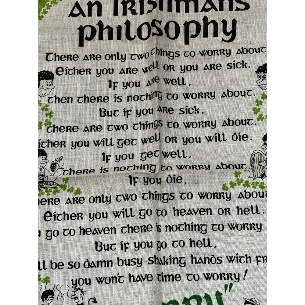 Irish Linen Tea Towel Irish Man's Philosophy Fingal Wall Hanging Ireland Flaw‎